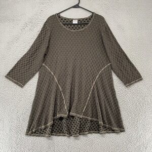 CMC Textured Tunic Top Womens Large 3/4 Sleeve Lagenlook Green Artsy USA Made‎